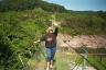 Amra walking the suspension bridge across the Buller River